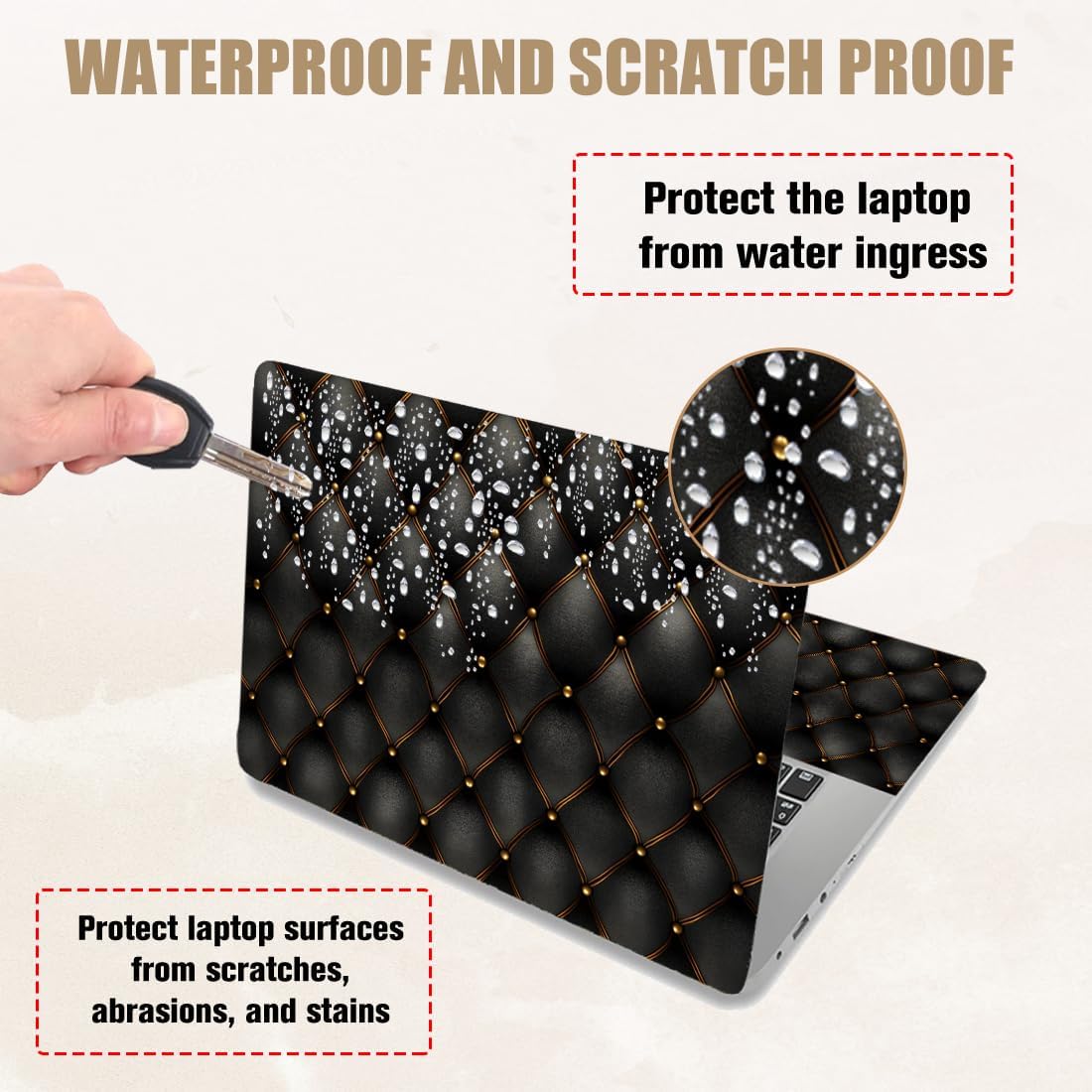 PLIGREAT Laptop Decal Sticker Skin Cover, Leather Texture Laptop Stickers Skins Decal Fits 12" 13" 13.3" 14" 15" Laptops Universal Waterproof Removable Notebook Art Protector, 3 Pcs image 3