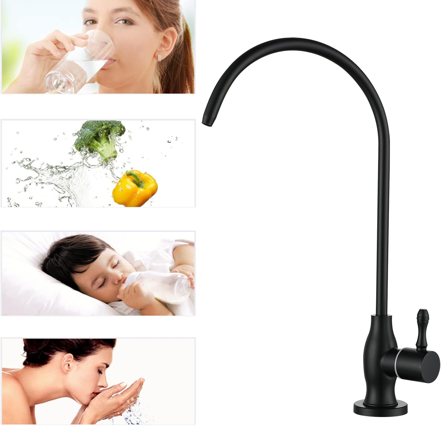 Commercial Water Filtration Faucet, Drinking Water Dispenser, Matte Black, Lead-Free Solid Brass and Ceramic Cartridge