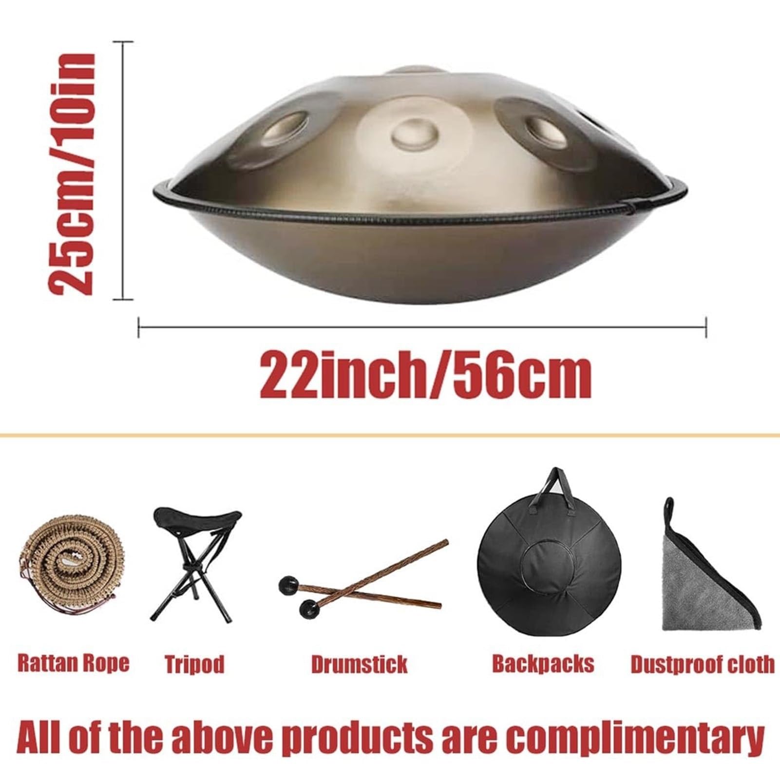 440HZ/432HZ bęben ręczny, bęben bębnowy stalowy bęben perkusyjny, bęben ręczny w Re poniżej 9/10/12 uwag, instrument perkusyjny ze statywem, do medytacji, jogi (C, 10 notatek)