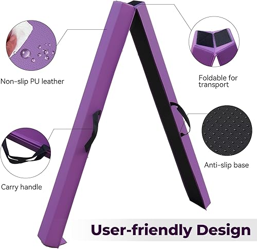 Miniatura 4 de FBSPORT Haz de equilibrio de 810 pies equipo de gimnasia plegable de piel sintética para niños y adultos, base de goma antideslizante, viga de