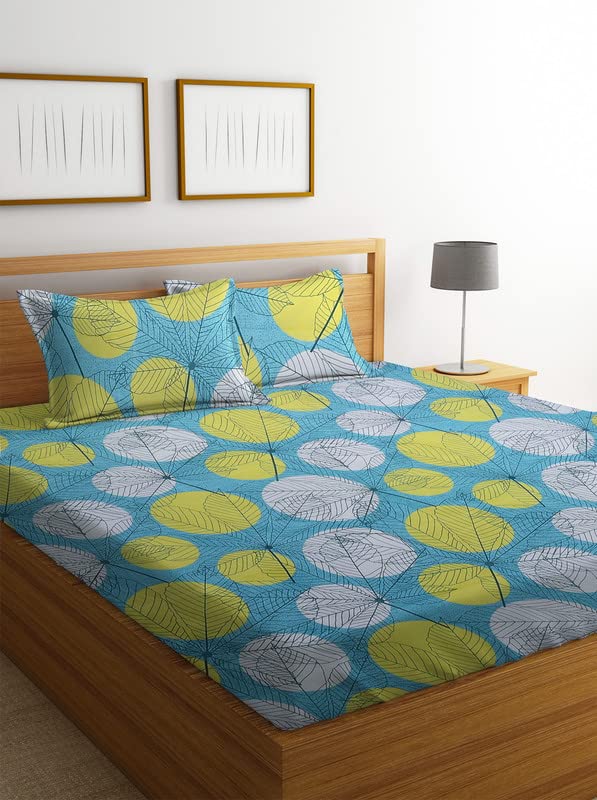 Image of VAS COLLECTIONS Premium Double Bedsheet with 2 Pillow Covers - 160 TC Supersoft Microfiber - Breathable & Wrinkle Free - 3 Pcs Set | Green and Yellow