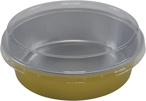 KitchenDance - Juego de sartenes desechables para postres con tapas, moldes redondos de 4 pulgadas para hoteles y restaurantes, papel de aluminio