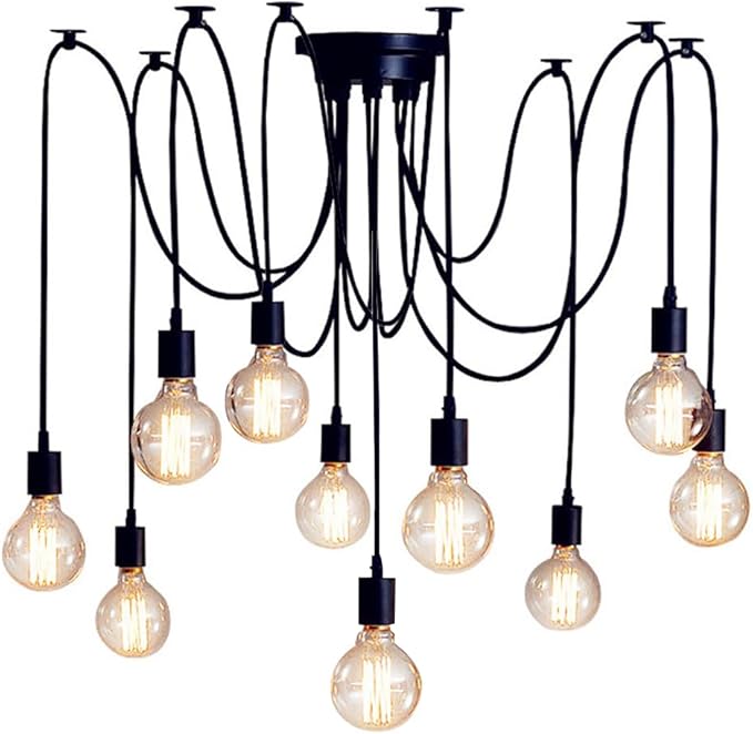 Mengjay Kroonluchter, industriële vintage Edison-hanglamp, retro spinnenlamp, in hoogte verstelbaar, doe-het-zelf plafondlamp voor slaapkamer, woonkamer, eetkamer (10 lampen)