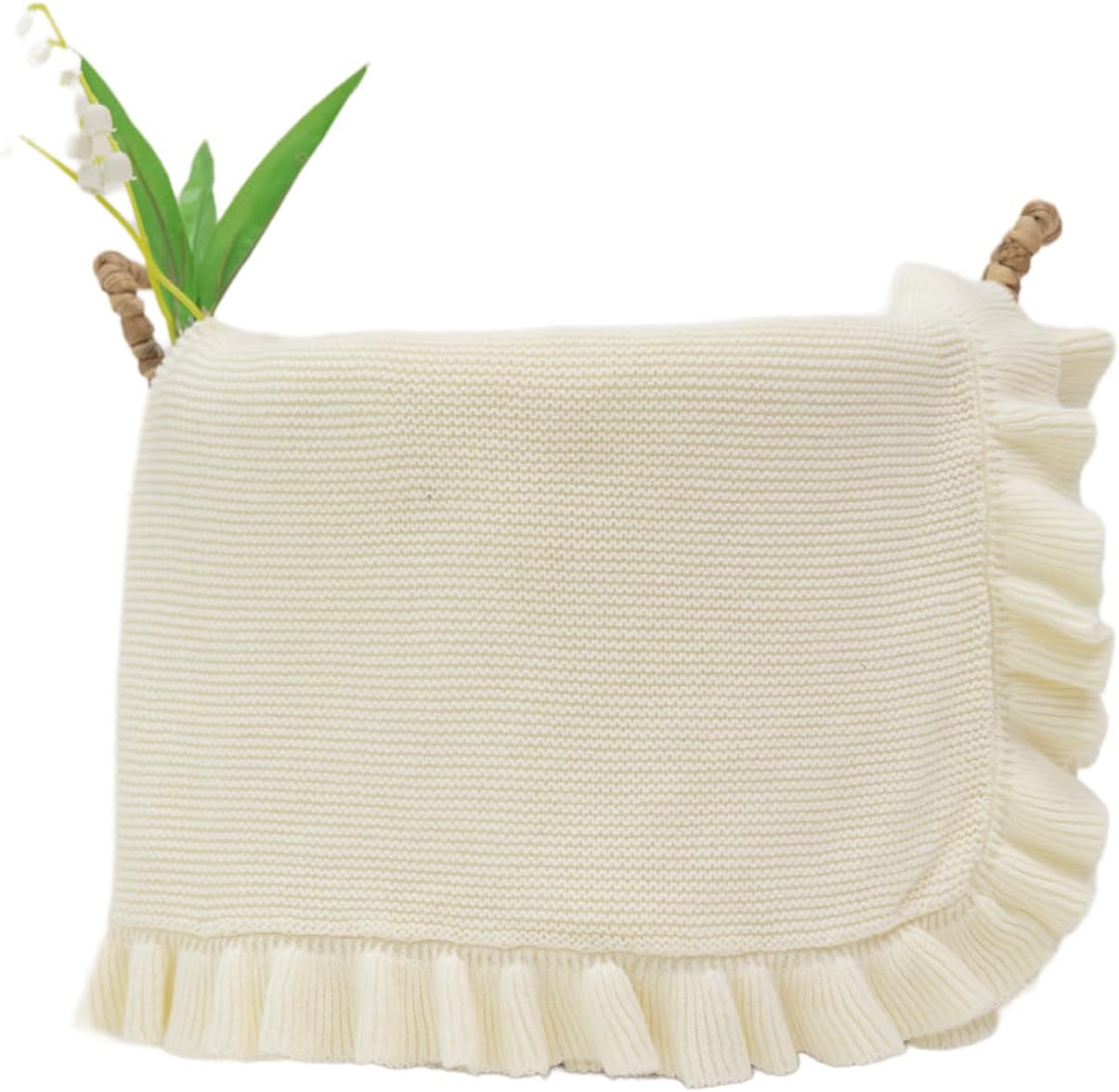 Cotton Baby Blanket with Ruffle Edge Soft Breathable Newborn Blanket for Boys & Girls, Lightweight Knit Throw for Crib, Stroller & Nursery Multiple Colors Available Beige 28x36