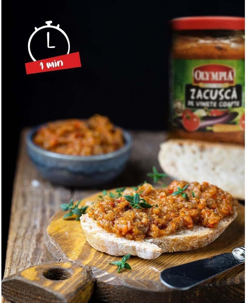 Olympia Zacusca de Vinete Coapte, Crema di Melanzane Arrostite, Aperitivo in Vetro, Specialità Vegetale Tradizionale Rumena, Set da 6 Barattoli da 300g