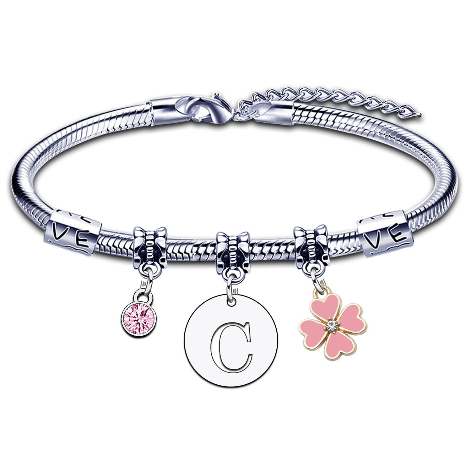 KJKJKJ A-Z 26 Lettera Iniziale Ciondolo Bracciale Donne Natale Regalo Personalizzazione Idee Regalo di Compleanno Bracciale,Figlia Sorelle Amici Amante Compleanno Natale Laurea Regalo Bracciale