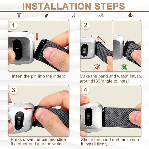 Miniatura 5 de Banda elástica compatible con Fitbit VersaVersa 2Versa LiteVersa SE, ajustable, transpirable, cómoda, de nailon, deportiva, de repuesto, para