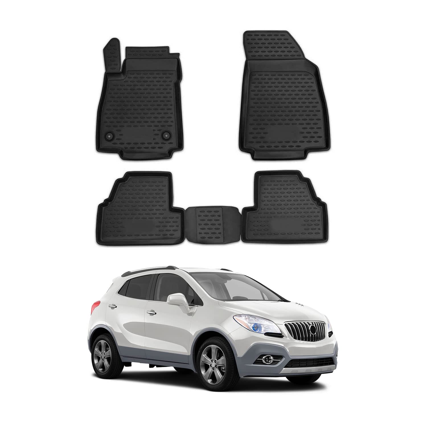 OMACFloor Mats Fits Buick Encore 2013-2022 Black | 3D All Weather Complete Set Custom Liner | Odorless Performance Heavy Duty | Car SUV Automotive Accessories