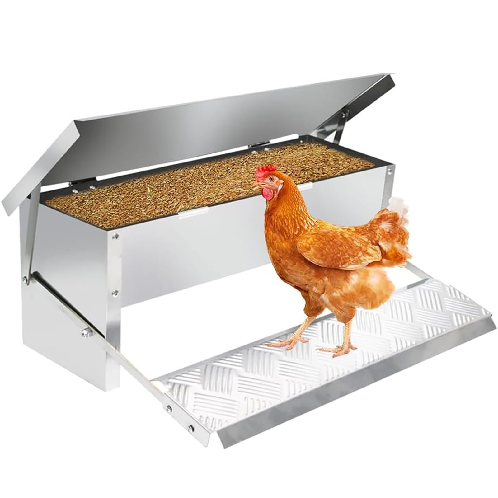 Mangiatoia Galline Automatica Acciaio Inossidabile Mangiatoia per Galline Antispreco Grande capacità Impedisce L'ingresso di Topi Serpenti E Roditori Facile da Montare
