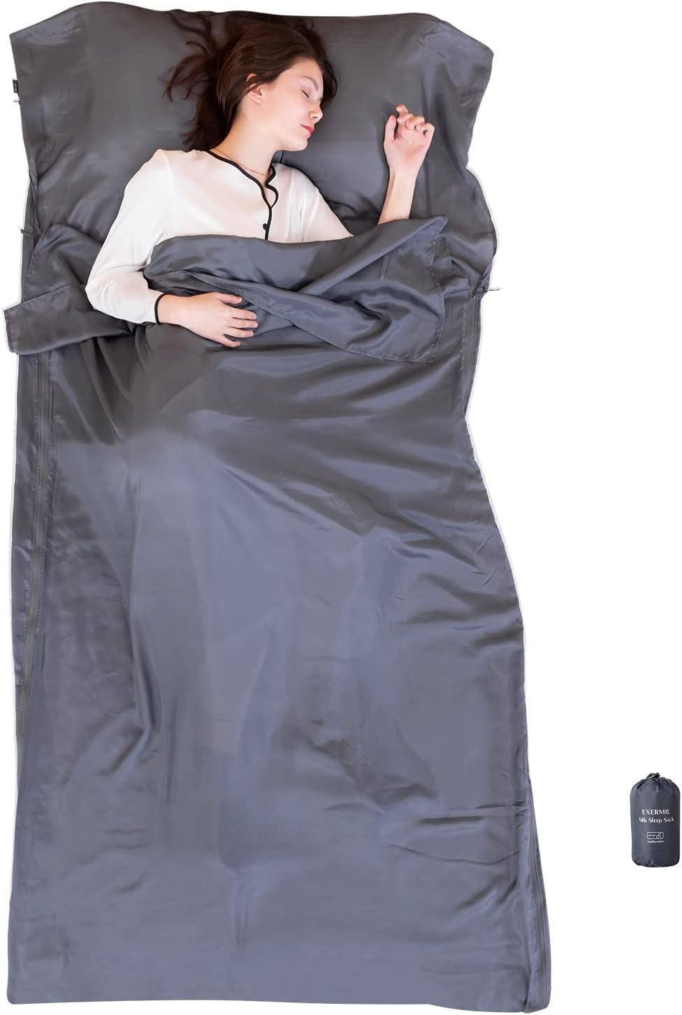 100% Silk Sleep Sack with All Around Zippers, 87”x43” Large Sleeping Sheets for Hotels, Travel & Camping, Multifunctional Travel Sheets (Unzipped:87”x87”) for Adults, Lightweight, All Season