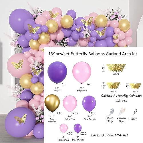 Miniatura 2 de RmtcBal Kit de arco de guirnalda de globos dorados, 139 globos dobles de mariposa dorada, globos de látex para decoración bohemia de baby shower,