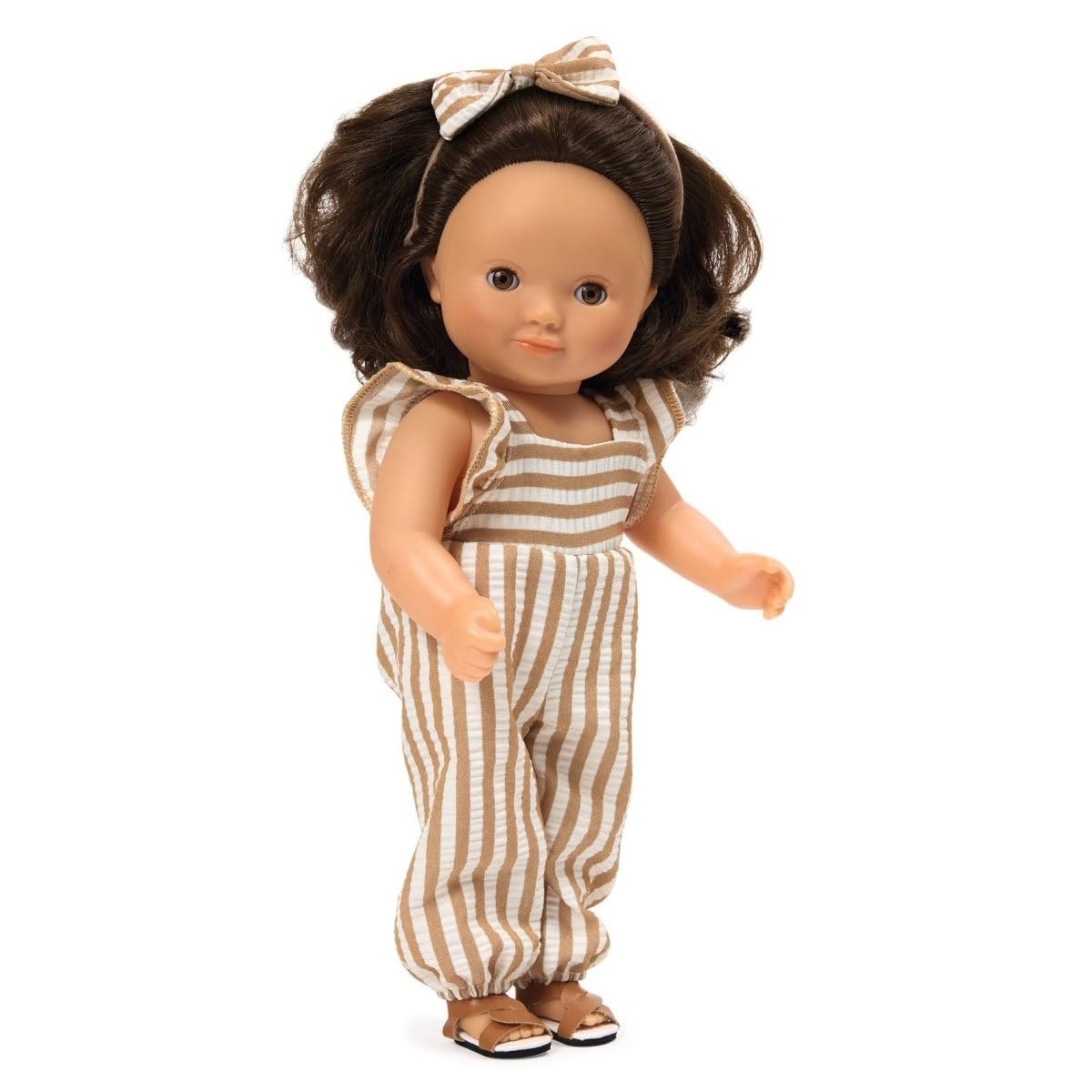 Djeco Puppe Rosalie | 32 cm Anziehpuppe mit Schlafaugen, Vinylkörper & Frisierhaaren | Stehpuppe mit Outfit & Sandalen | für Kinder ab 3 Jahren | POMEA Kollektion