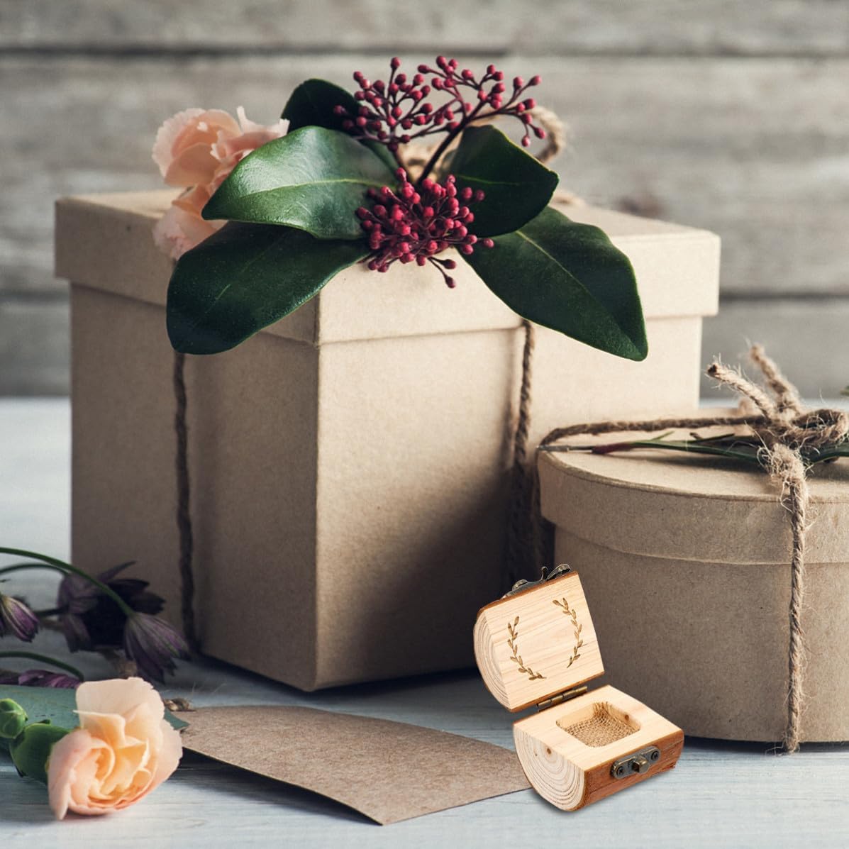 Wooden Ring Box for Wedding Display, Lightweight Vintage Box image 5