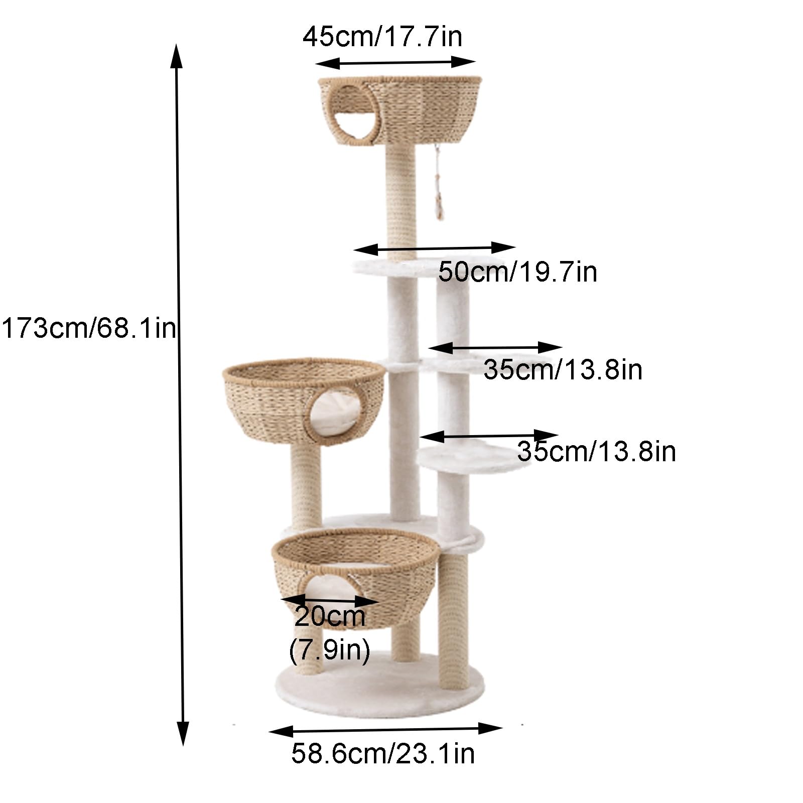 Centro de actividades para gatos, torre moderna para gatos con poste de sisal para rascar y juguetes colgantes, diseño resistente para gatos adultos