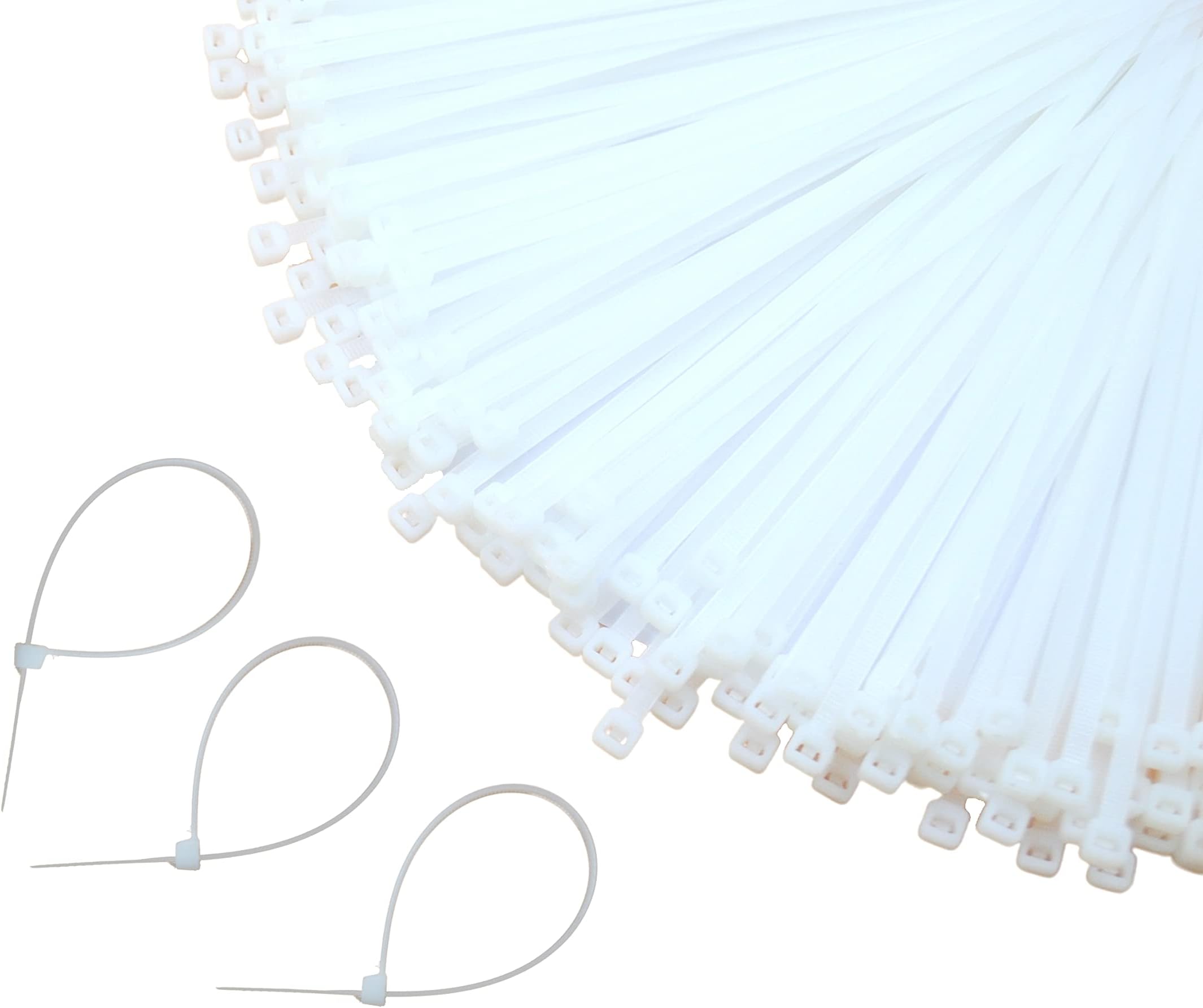 - Teeth Grip Nylon Self Locking Cable Ties, White (200 mm x 3.6 mm, 8 inch, Pack of 100) - Heavy Duty Strong Zip Wire Fastener Organizer Tie