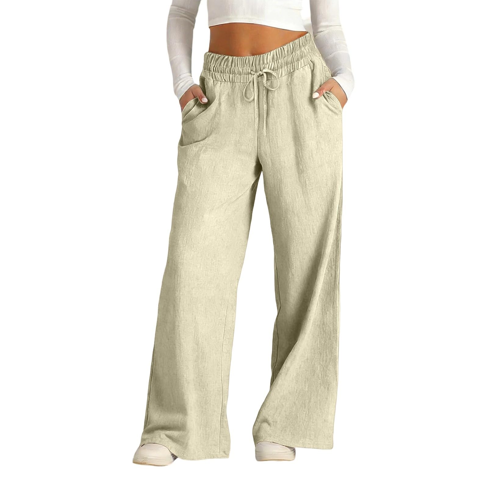Pantalon coupe ample marine confortable taille haute chic à poches - 7