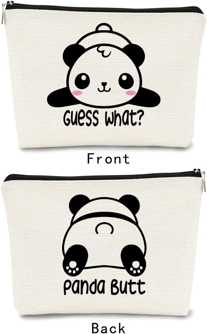 Cute Baby Panda Guess What It's Pug Butt Makeup Bag, Funny Cartoon Cosmetic Bag Idea for Panda Lovers, Birthday or Christmas for Girls & Women, Makeup Case for Teen Girls & Daughters