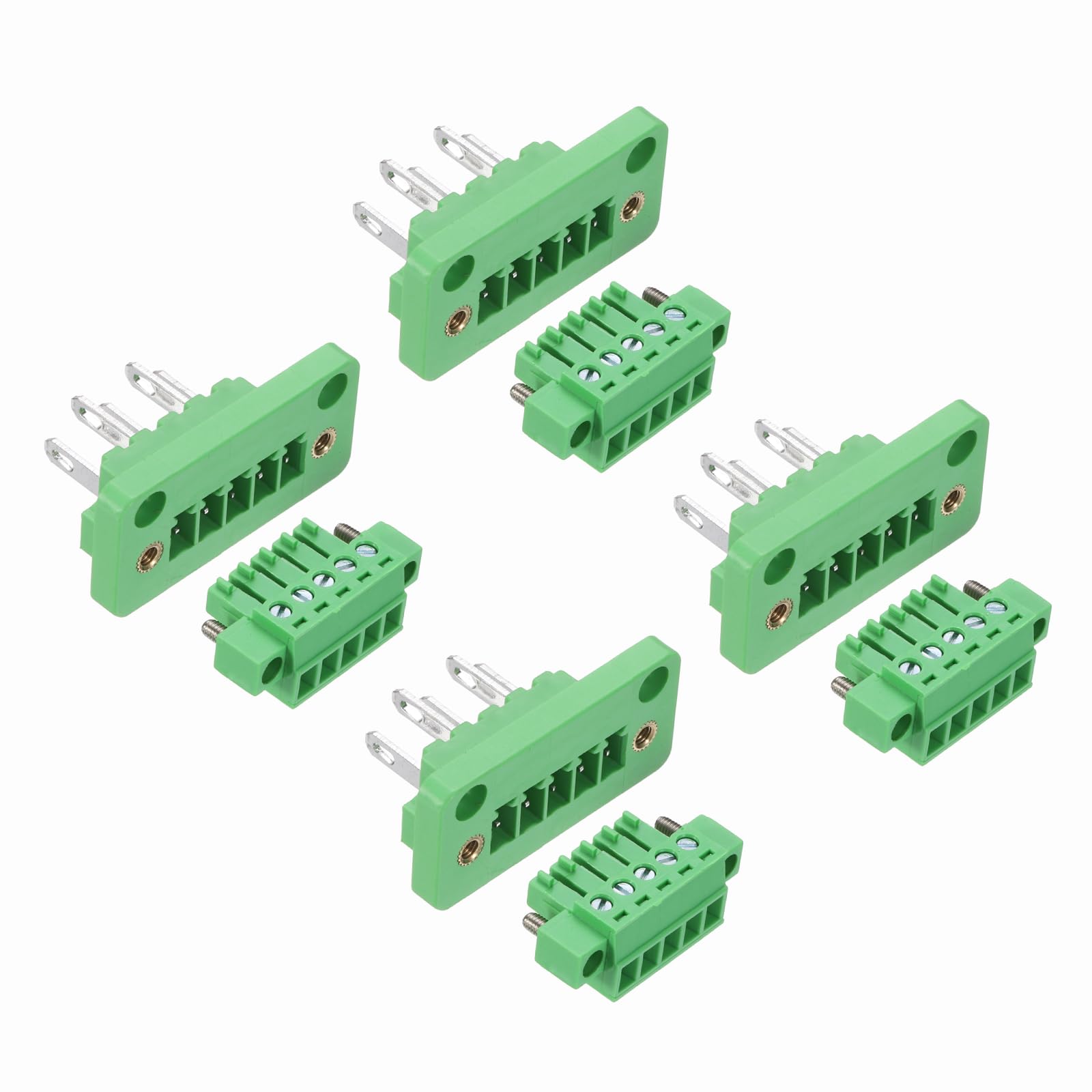 sourcing map 4 Set 5-Pin 3.5mm Pitch Pluggable Screw Terminal Block Connectors, PA66 300V 8A Through-Wall PCB Terminal Connectors for DIY Electronics Automation Power Modules, 28-16AWG Cable