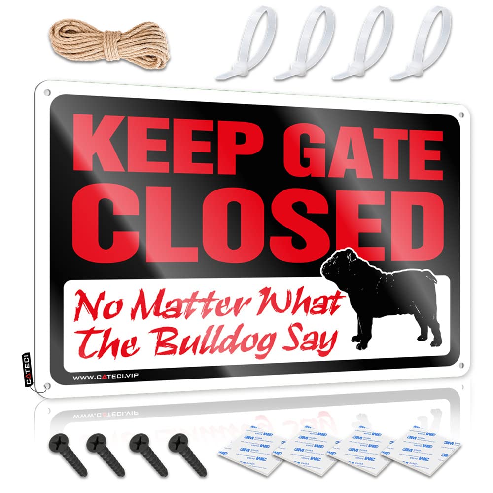 Panneau en métal déco Keep Gate Closed plaque vintage bouledogue 30x40