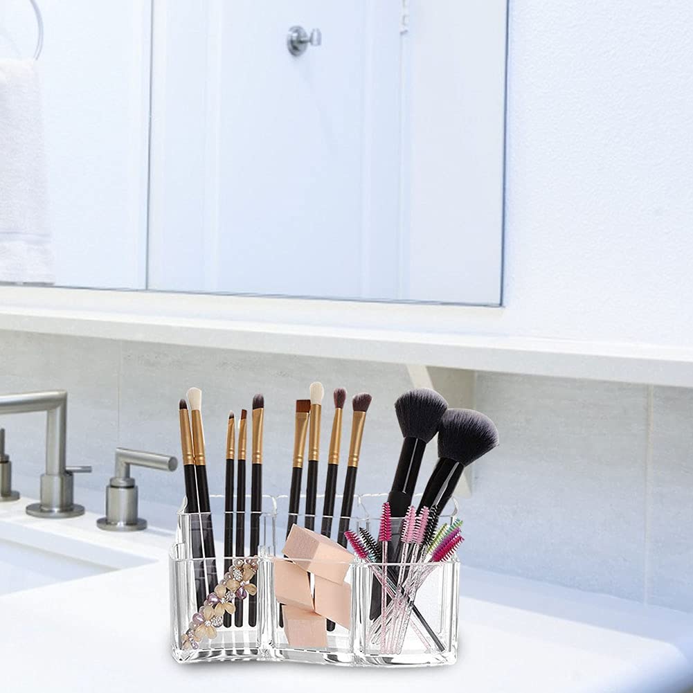 Porte-pinceaux de maquillage, porte-pinceaux de maquillage en acrylique, acrylique transparent 6 fentes organisateur de pinceaux cosmétiques boîte de rangement d'outils de maquillage transparent porte