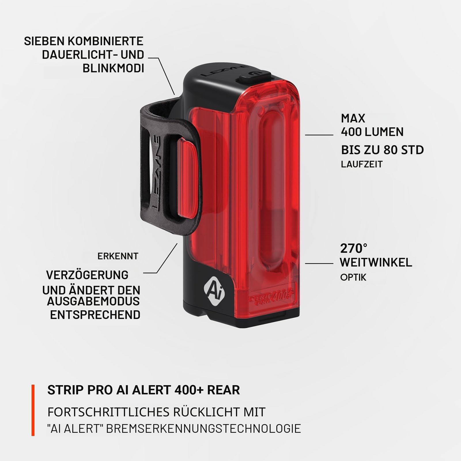 Rücklicht Strip Pro AI Alert 400+ - Schwarz