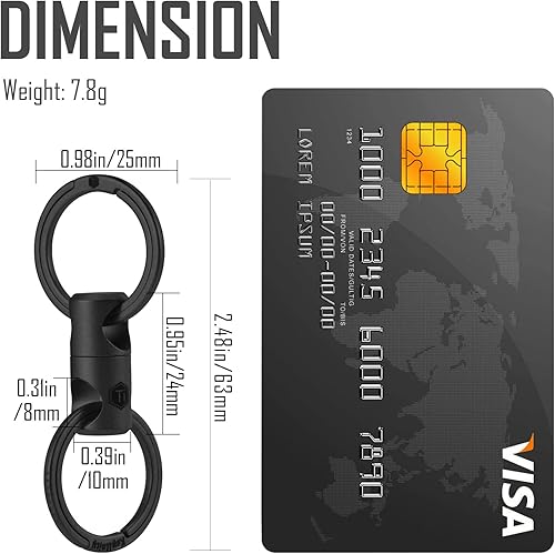 Miniatura 8 de KeyUnity KM04 Clip de llavero de mosquetón de titanio y llavero giratorio KA15BK de doble extremo