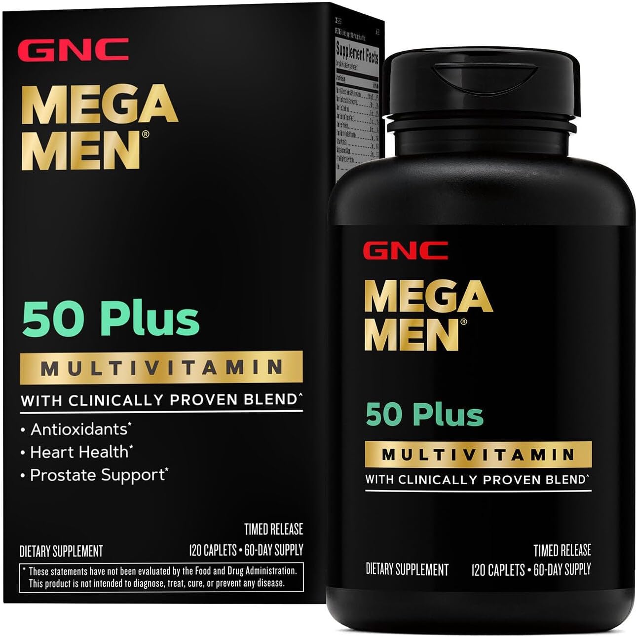 - GNC Mega Men 50 Plus Multivitamin | Antioxidants | Heart Health | Prostate and Circulatory Support | 120 Count