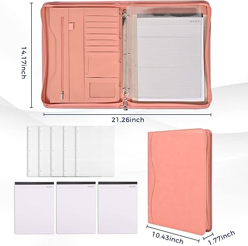 Vista 4 de Carpeta organizadora de 3 anillas, piel sintética, planificador de negocios, cuaderno con cremallera para mujeres/hombres, con funda