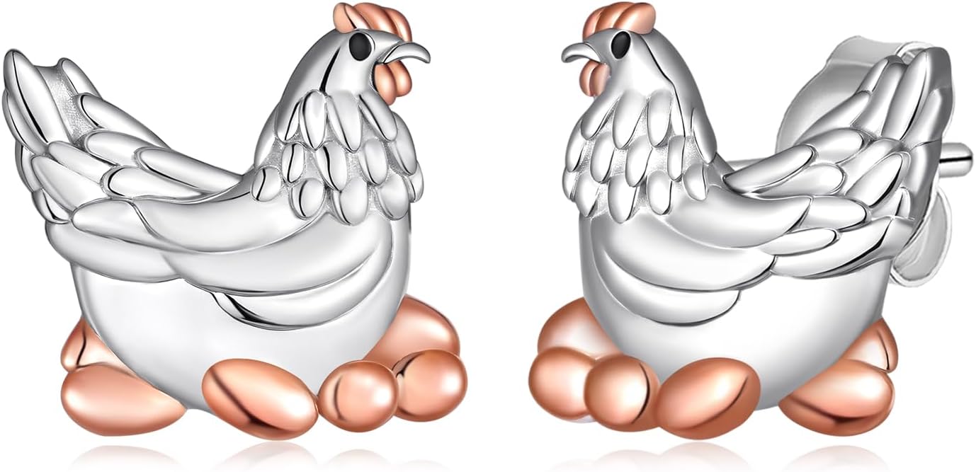 Chicken Earrings 925 Sterling Silver Chicken Earrings for Women Cute Animals Jewelry Gifts for Women