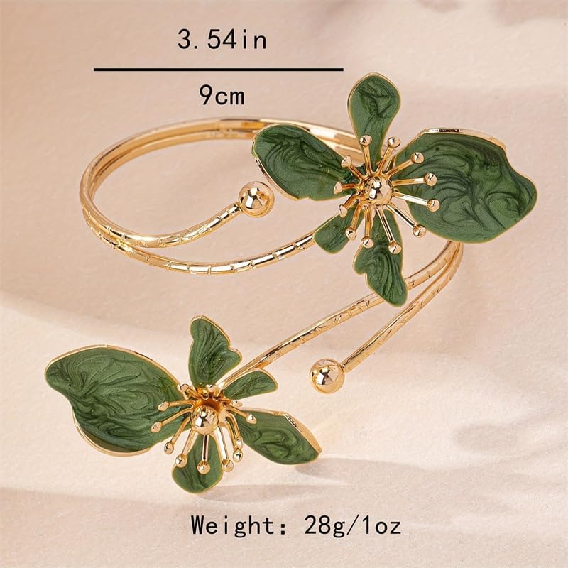 Flower Arm Cuff Bracelets for Women Adjustable Colourful Flower Upper Arm Cuff Bangle Boho Drip Oil Floral Open Bangle Bracelet Fashion Arm Cuff Jewelry for Women - Image 4