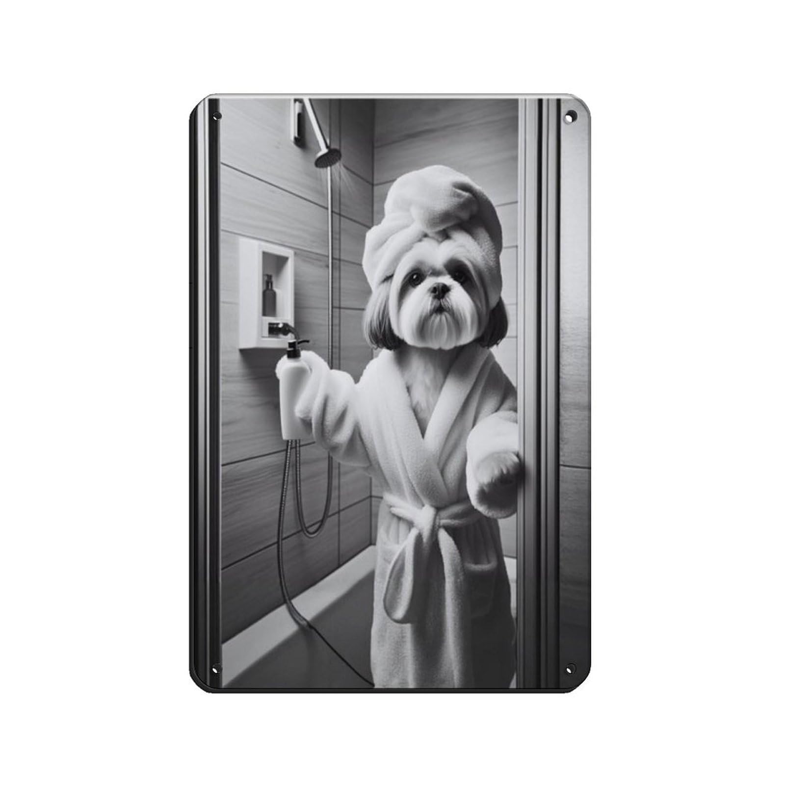 Lhasa Apso Bathroom Art Poster Retro Poster Metal Tin Sign Chic Art Retro Iron Painting Bar People Cave Cafe Family Garage Poster Wall Decoration 8x12inch(20x30cm)