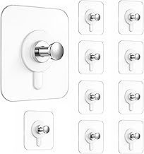 Self Adhesive Wall Hooks 10 Pcs Heavy Duty (Up to 5kg*) | No Drill Transparent Hooks for Kitchen, Bathroom, Photo Frames, Keys | Waterproof Sticky Wall Hangers(Wall Hooks, 10)