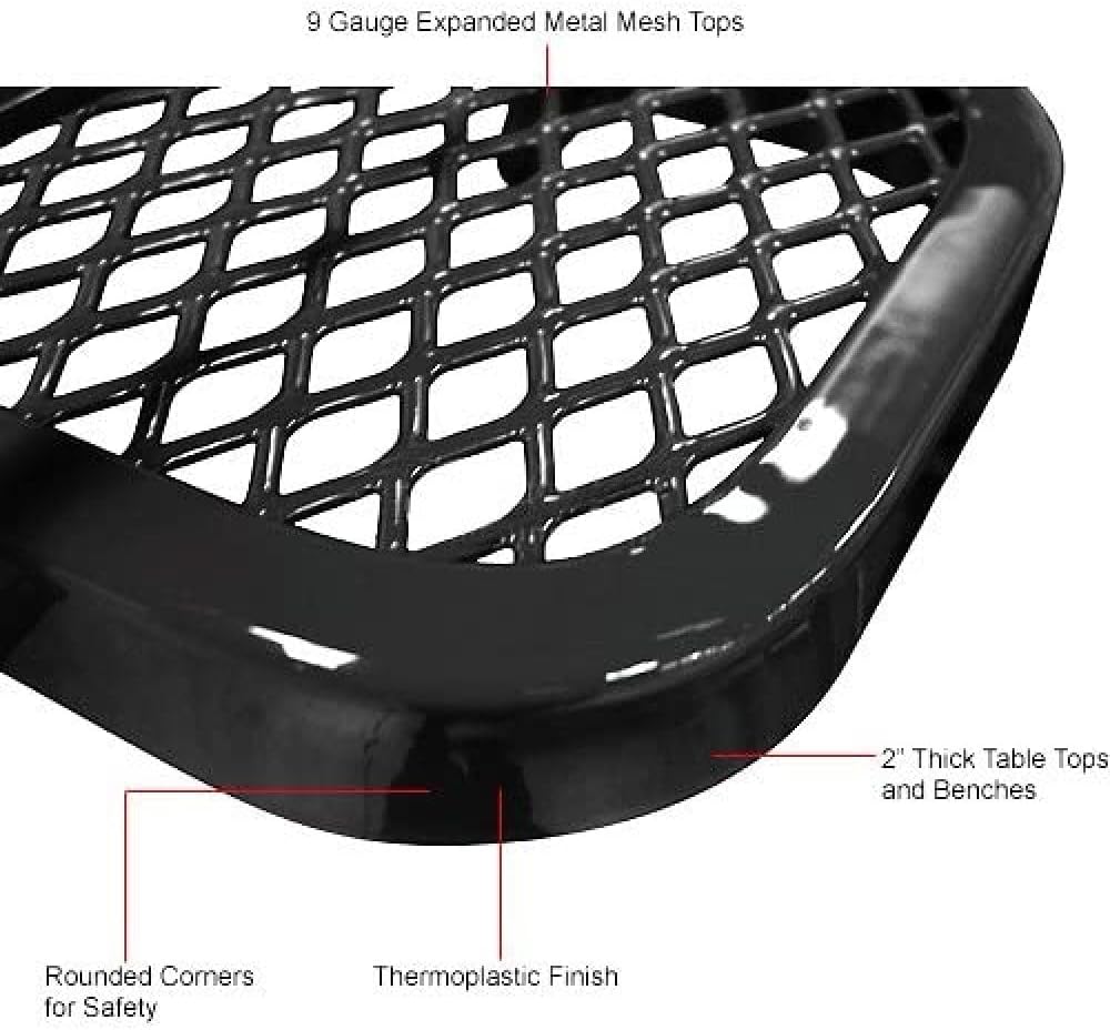 Durable Round Outdoor Picnic Table with Built-in Umbrella Hole for Patios, Parks, Campgrounds and Backyards (72In Table with Umbrella Hole Black)