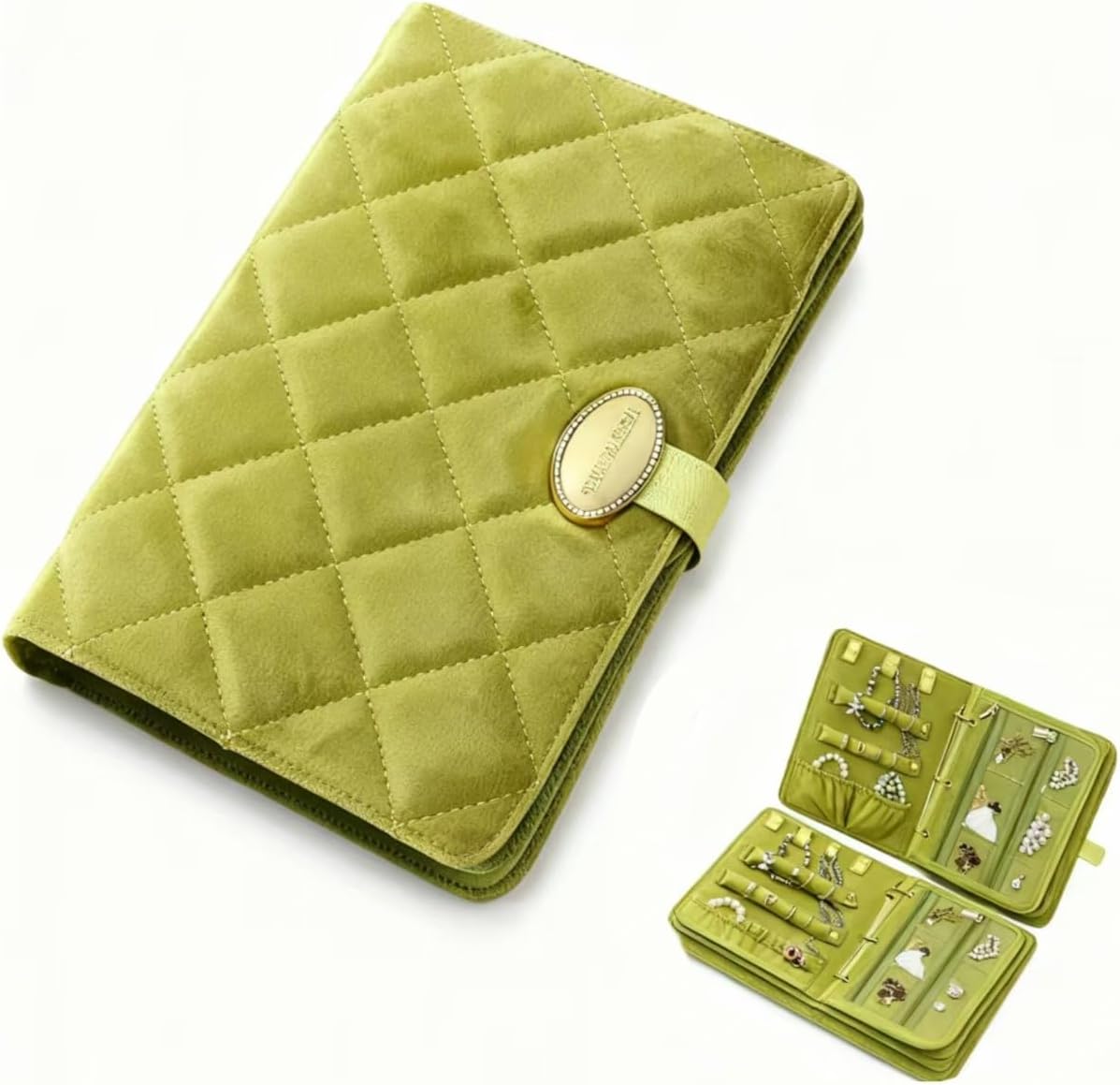 Luxury Travel Jewelry Organizer Case, Premium PU Leather Portable Jewelry Storage Box, Soft Velvet Lining Anti-Tarnish Travel Jewelry Casefor Rings Earrings Necklaces Bracelets (Green)