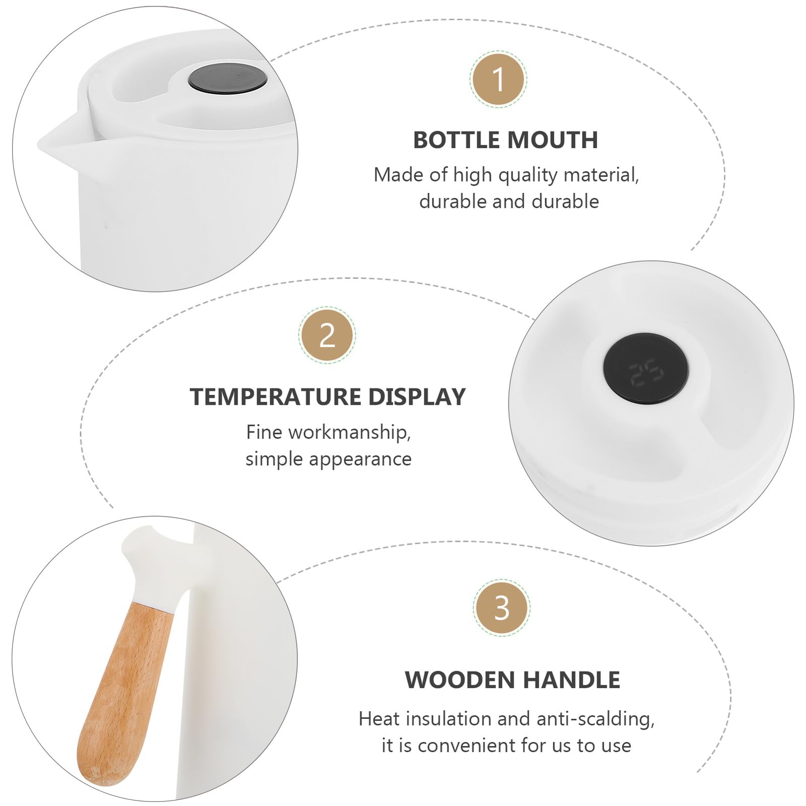 Alipis Isolierte Thermoskanne 1L mit Glas Einsatz Temperaturanzeige Doppelwandiger Warmhaltetopf für Zuhause Büro und Camping Bpa Frei Weiß