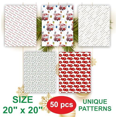 50 folhas de papel de seda de Natal 50 x 50 cm - papel de embrulho de presente de Natal com floco de