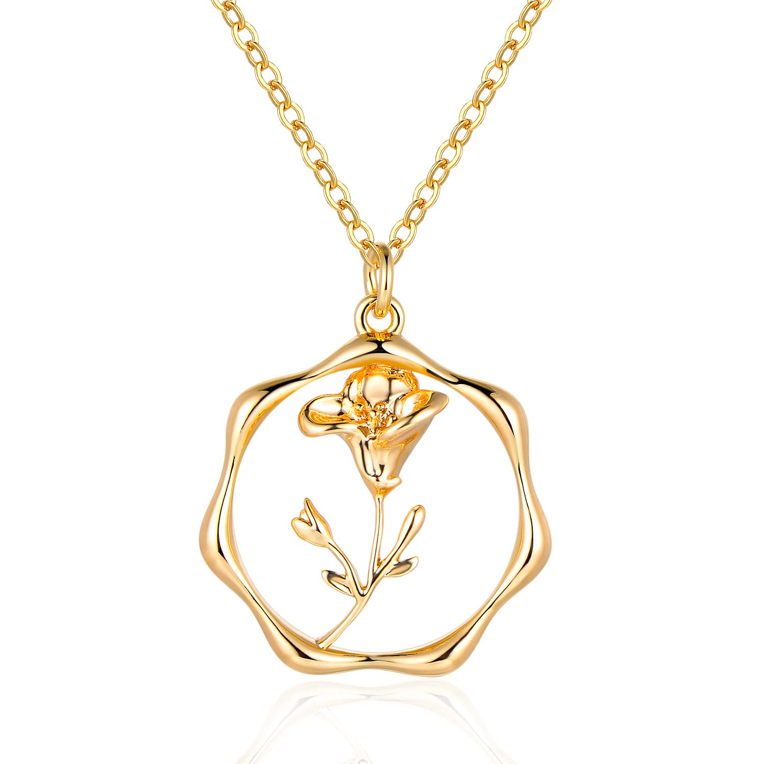 ABDOTGold Necklace for Women Layered Birth Flower Necklaces 18K Gold Plated Custom Birth Month Floral Necklaces Paperclip Chain Necklace Women Anniversary Birthday Gifts for Women