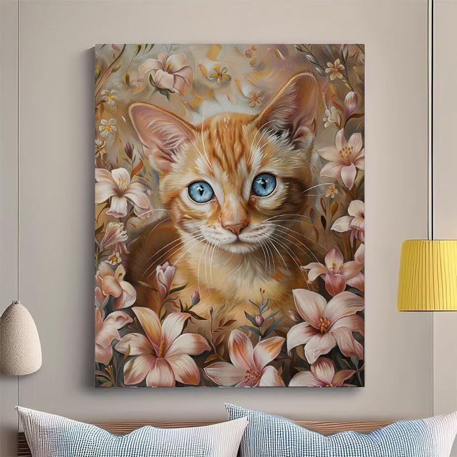 Kit Point de Croix Diamant Chat 90x120 cm - Éveillez l'Artiste en Vous avec les Fleurs - 2