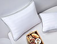 Vista 3 de Juego de 2 almohadas tamaño King de firmeza media de 20 x 36 pulgadas, funda de rayas blancas con ribetes negros, paquete de 2 almohadas King