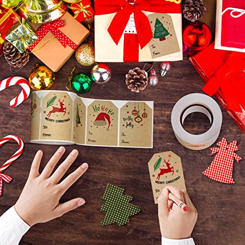 2 * 3 Inch Christmas Label Stickers,80 Pcs Per Roll,Christmas Tags,Present Labels In 4 Designs For Christmas,Kraft Paper Christmas Stickers,Christmas Day Decorative Stickers,Holiday Decorative Gifts #TOP2
