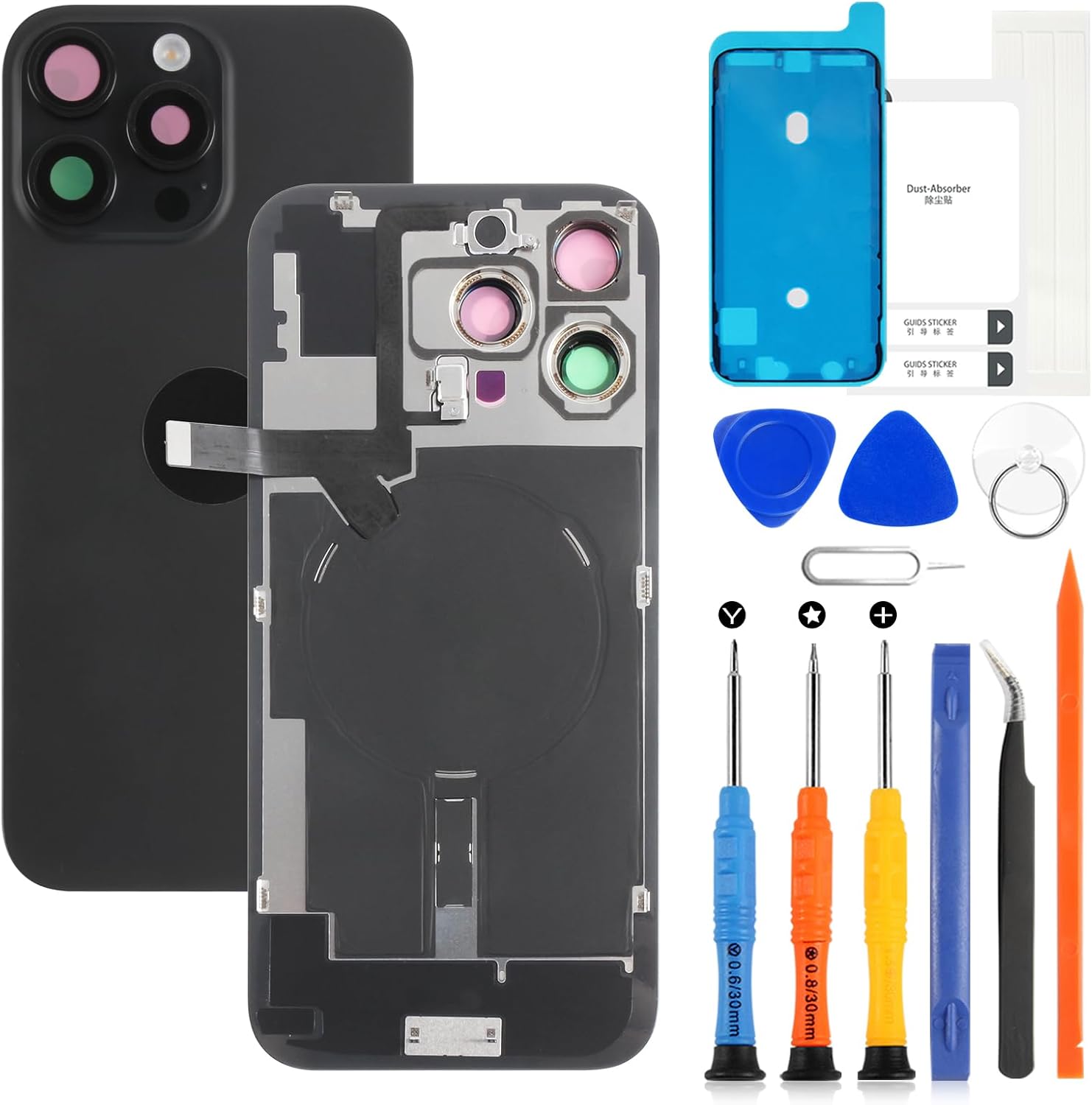 AGCUT for iPhone 16 Pro Max Back Glass Replacement for iPhone 16 Pro Max Rear Back Glass with Wireless Charging Flex Cable+Flashlight +Microphone+Camera Frame All Parts (Black Titanium)