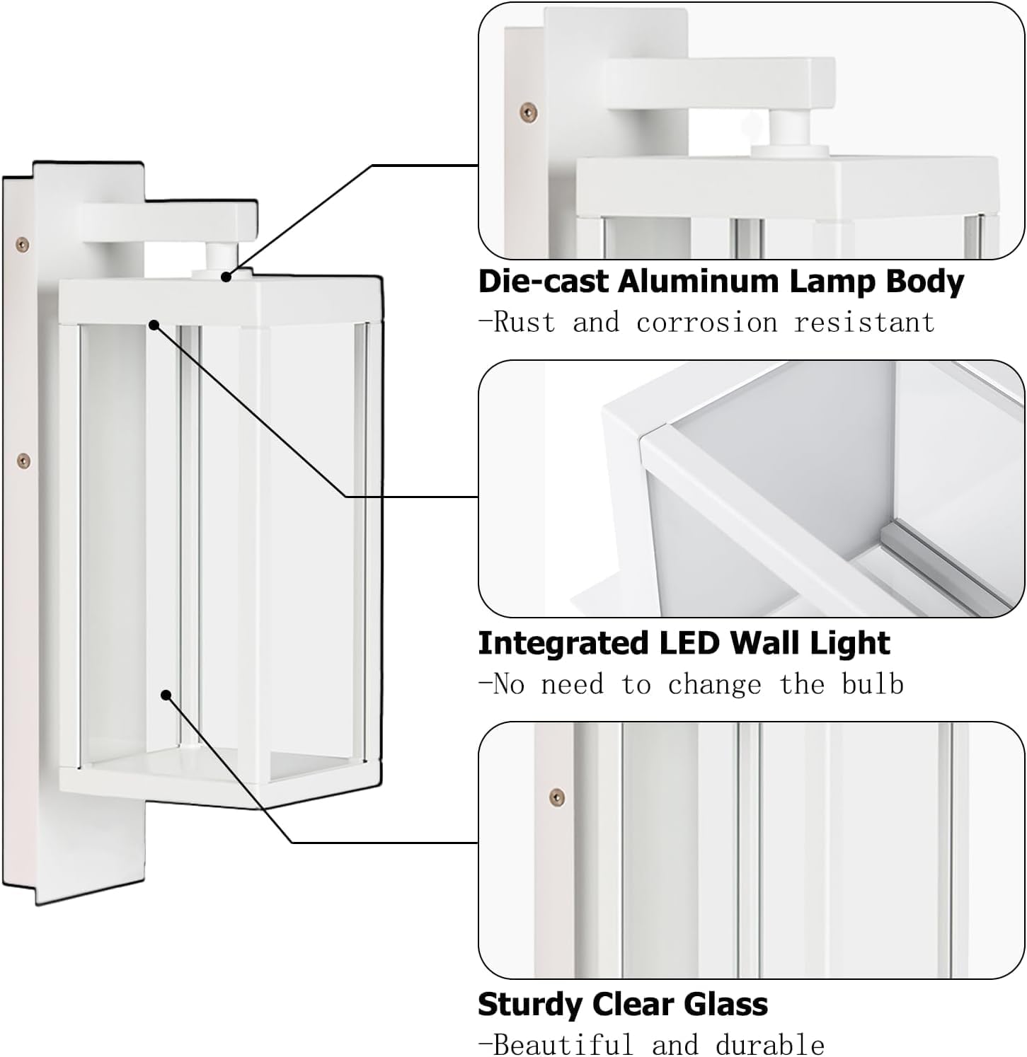 Lustrlach Modern Outdoor Light Fixtures Dusk to Dawn Outdoor Lighting,15" Exterior Wall Sconce, Porch Light, White Garage Lights Wall Lamp,Waterproof Outdoor Lights for House,Garden,Front Door