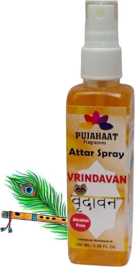Pujahaat Vrindavan fragrance Attar Spray | 100 ml Non Alcoholic Spray | Religious Mist | Air Freshener, Room Mist, Fabric...