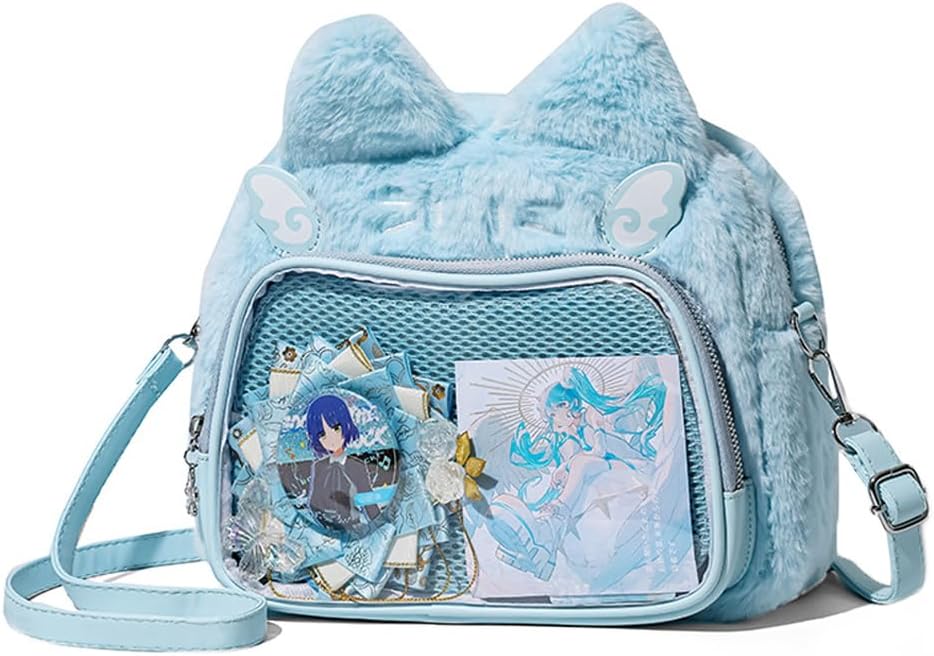 Cute Cat Ita Bag Pin Display Backpack Kawaii Furry Ita Bag Crossbody Y2k Aesthetic Shoulder Purse(Pins NOT Included)
