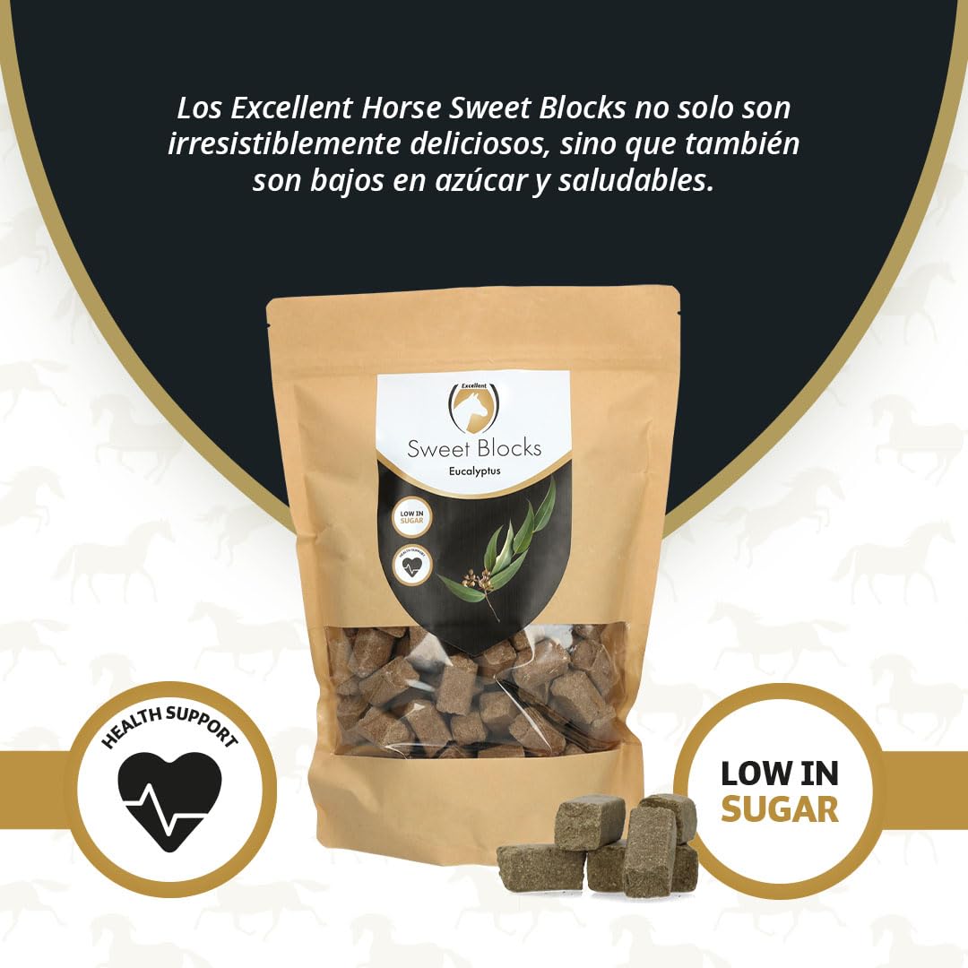 Excellent Horse Sweet Eucalypta Blocks – Caramelos de caballo – Sin azúcar – Caballos – Sabor de eucalipto – Trozos – Recompensa – 1 kg
