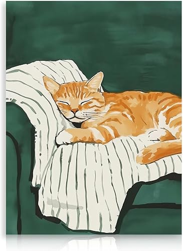 Dazzlewall Chat Art Mural Peinture, Chat Dormant Sur Canapé Oeuvre D’Art Impress