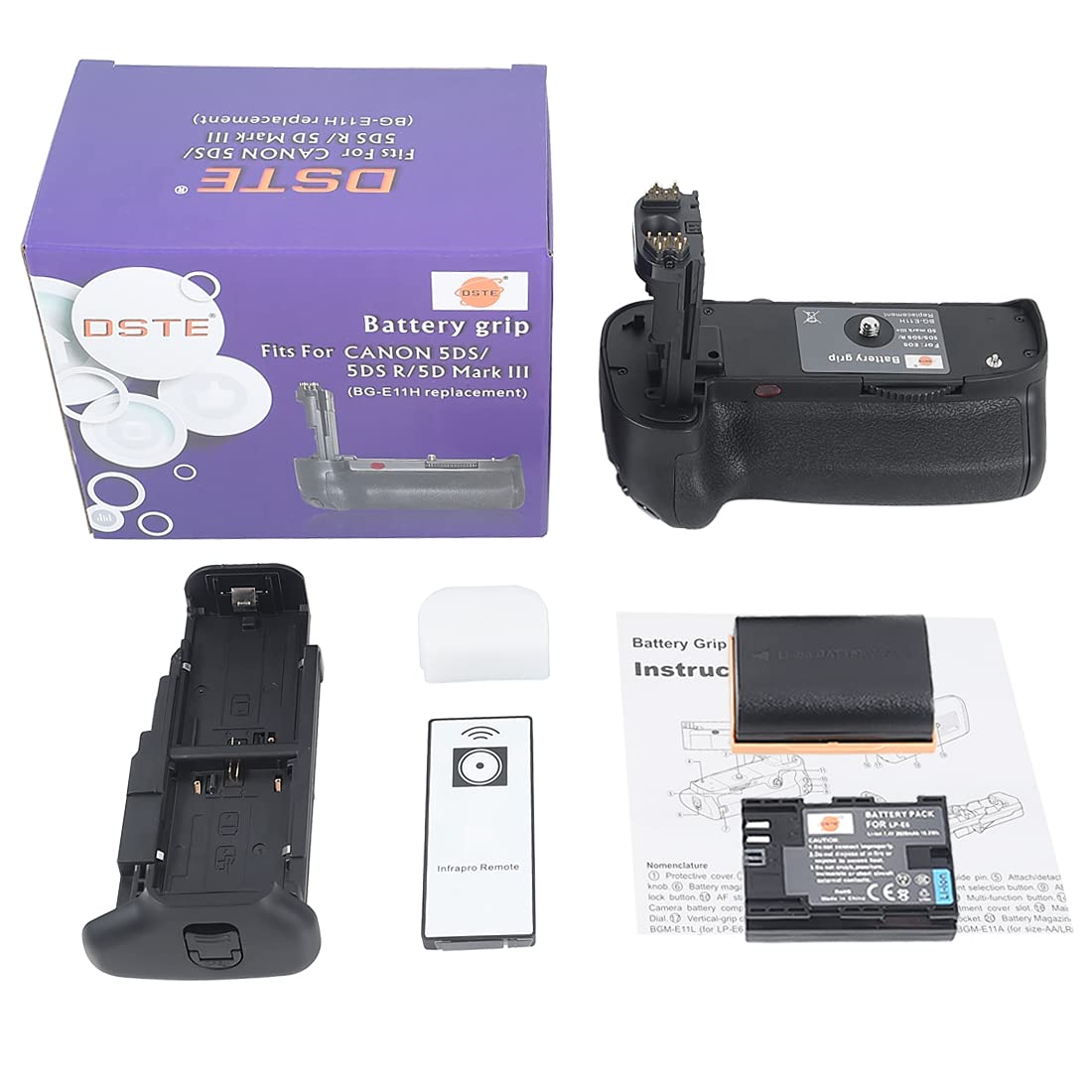 DSTE IR Remote BG-E11 - Empuñadura de batería + 2 baterías LP-E6 compatibles con cámara Canon EOS 5D Mark III