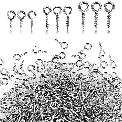 Abeillo 300 Pieces Small Screw Eye Pins 3 Sizes Screw Threaded Eye Pin Hooks Mini Stainless Steel Eyelet Screws Hooks for Jewelry Making DIY Art Craft (0.16 x 0.3 0.16 x 0.4 0.2 x 0.47) Inch