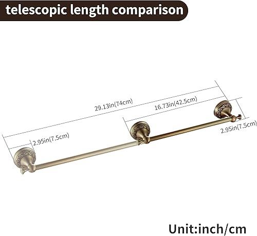 Miniatura 7 de BATHSIR Juego de toalleros de latón antiguo, accesorios de baño ajustables que incluyen soporte para toallas expandible, soporte para papel