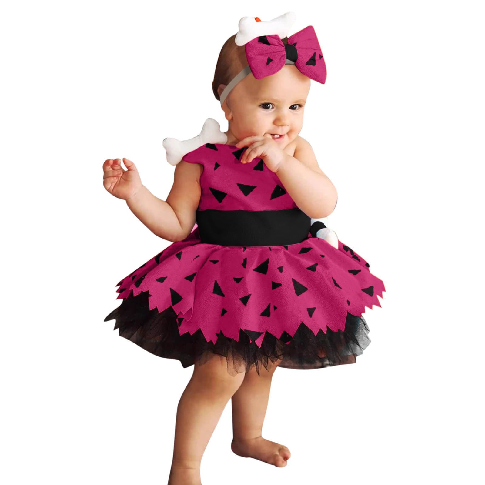 Halloween Costumes for Toddler Kids Baby Girl Flintstone Costume 3PCS Set — image 1